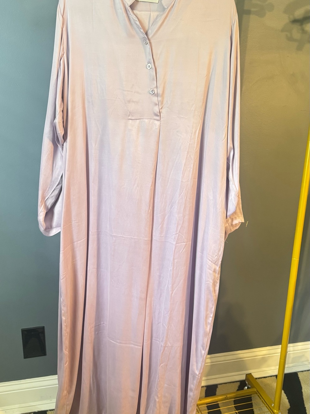 Plain soft silk abaya dress with scarf. Button-Front Coat